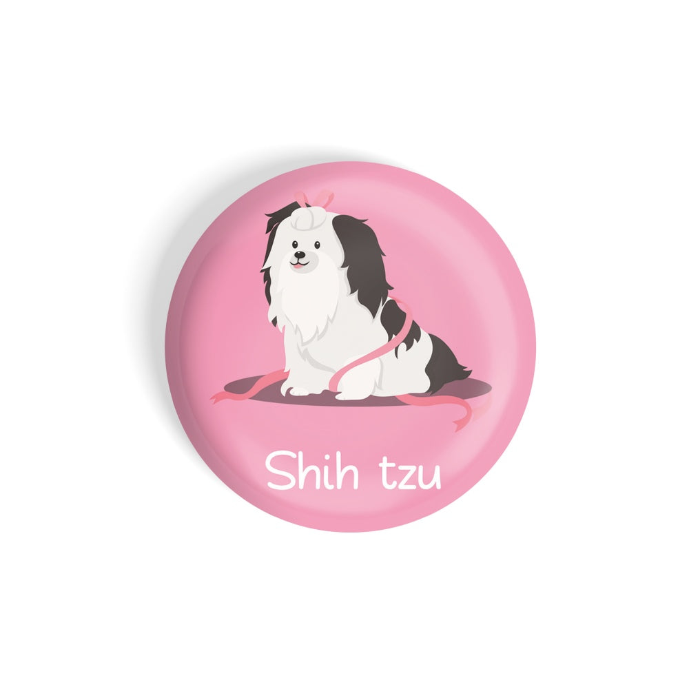 dhcrafts Round Fridge Magnet Pink Color Shih Tzu Pet Dog Glossy Finish Design Pack of 1 (75 mm)